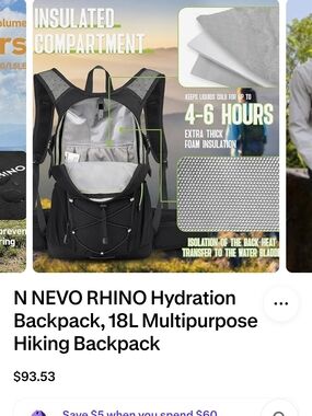 Source Unknown Black and Gray Hydration Backpack with Insulated Compartment